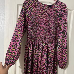 Vibrant Pink Leopard Print Long Sleeve Dress